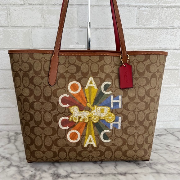 Coach Handbags - Coach City Tote Shoulder Bag In Signature Canvas With Coach Radial Rainbow